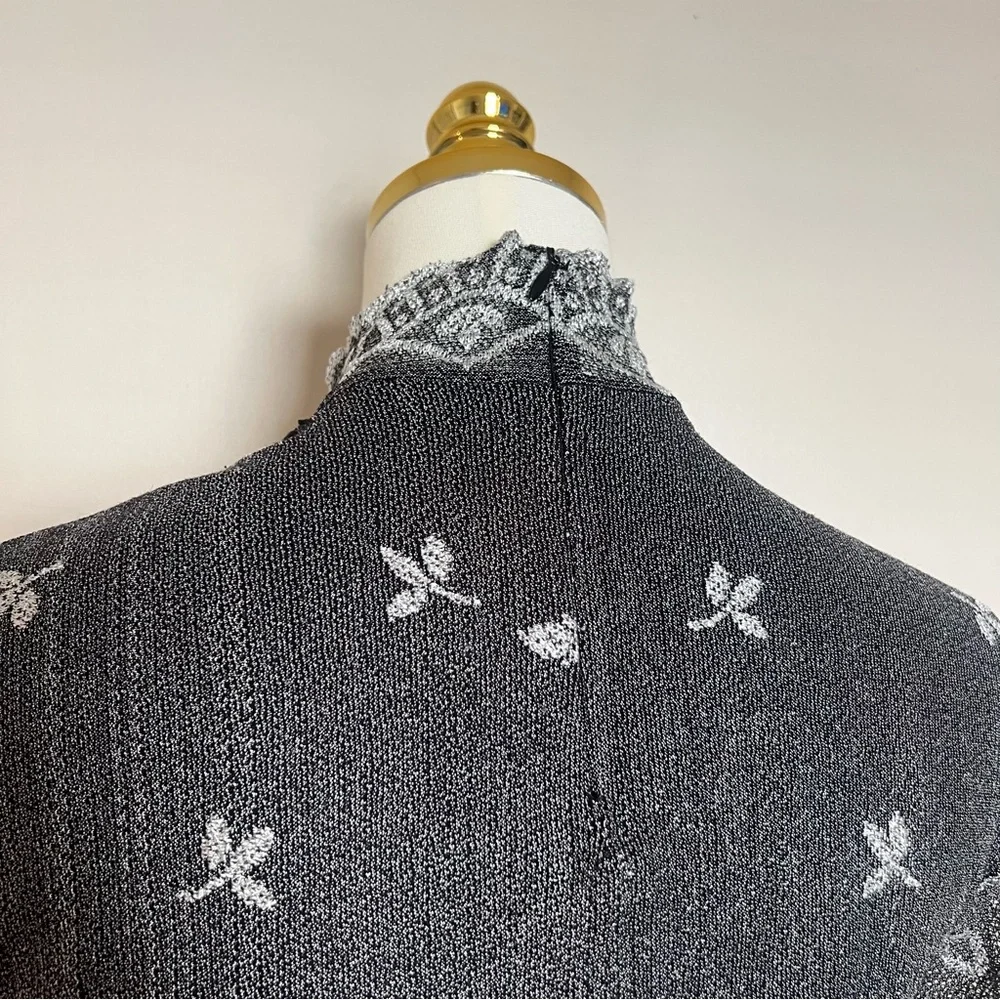 Vintage‎ Y2K Floral Mesh Mock Neck Top Small Sheer Long Sleeve - Picture 5 of 10
